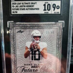 Justin Herbert 2020 Leaf Ultimate Draft Future Stars Auto /50 SGC 9 Mint